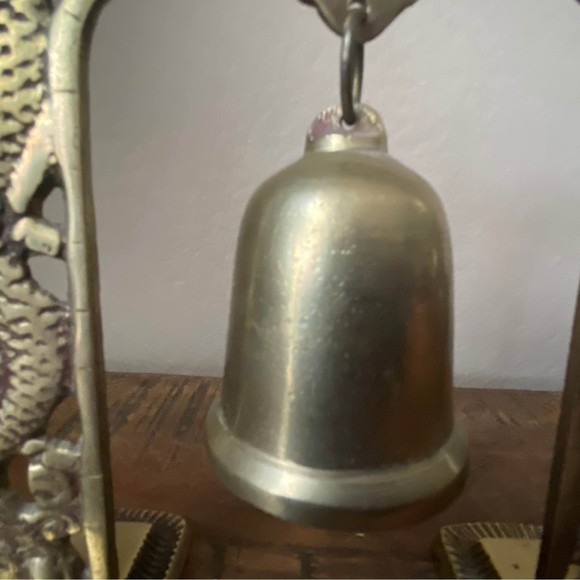 Vintage Chinese Brass Bell on Ornate Dragon Arch with Mallet - Picture 2 of 7